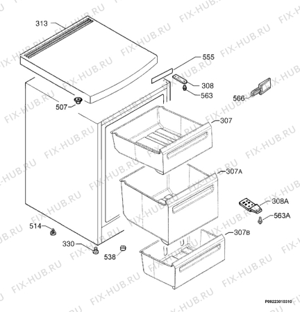 Взрыв-схема холодильника Electrolux EUT11005W - Схема узла Housing 001